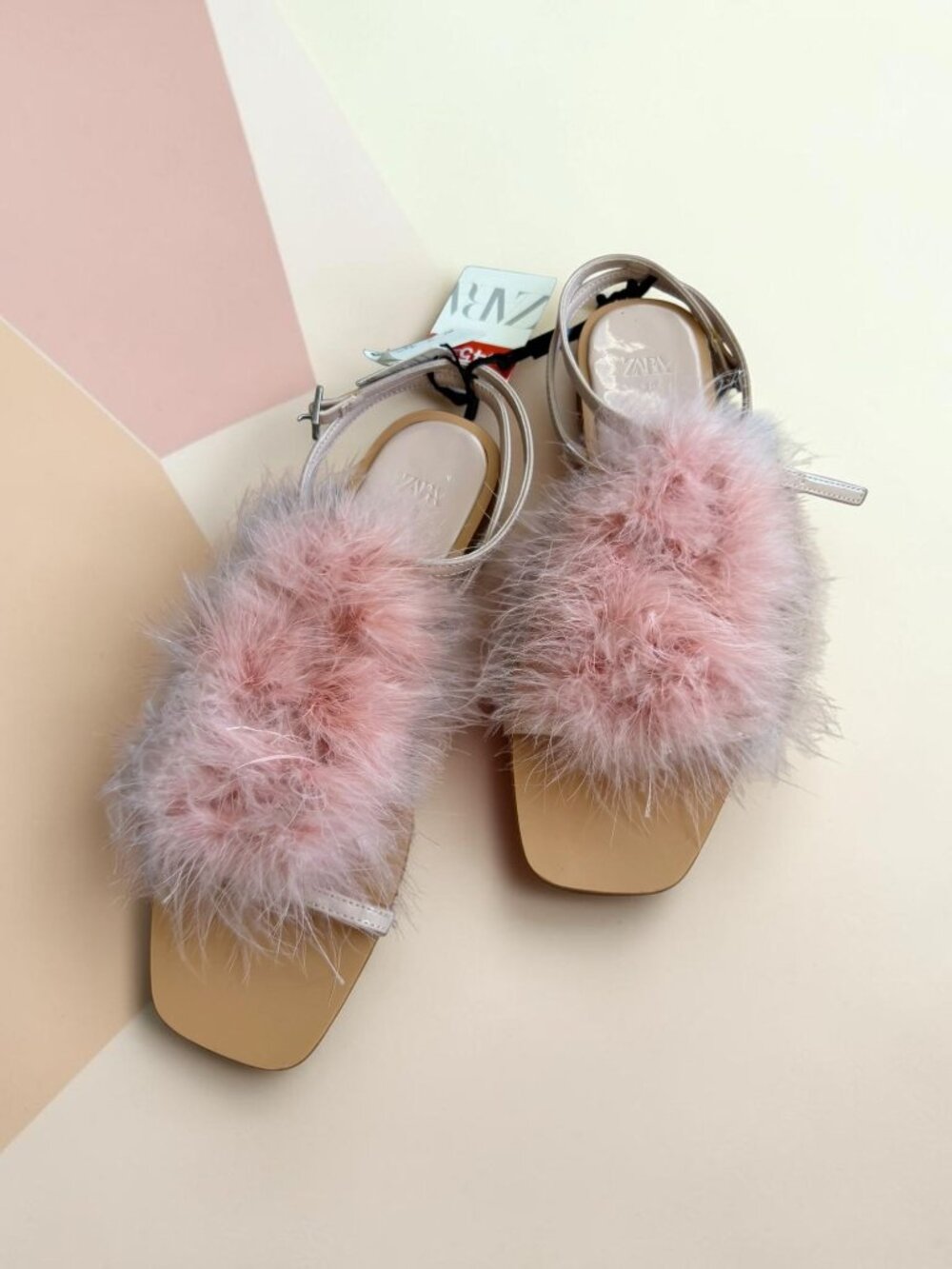 ZARA Pink Feather Sandals Size 38 / 7.5 NEW NWT